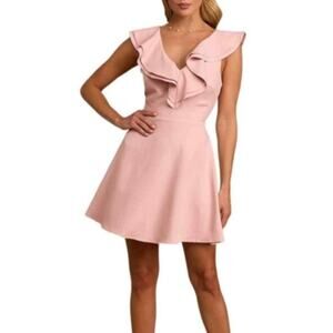 Lulus Women's Divine Darling Mini Dress Extra Small Light Pink Ruffled Skater